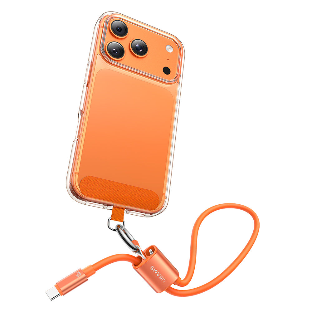USAMS SJ784 U97 2-in-1 60W Type-C to Type-C Lanyard Charging Data Cable (30cm) – Premium Liquid Silicone Wrist Strap Phone Cord