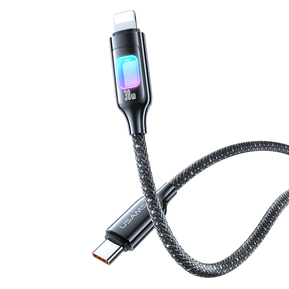 USAMS 30W Type-C To Lightning Zinc Alloy Fast Charging and Data Cable with Colorful Light