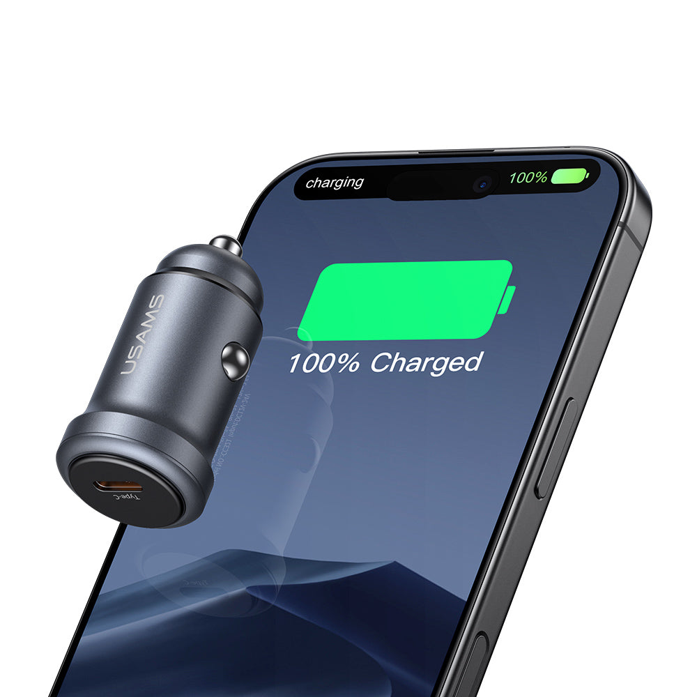 USAMS CC321 30W Single Port Aluminum Mini Fast Car Charger (USB-C PD)
