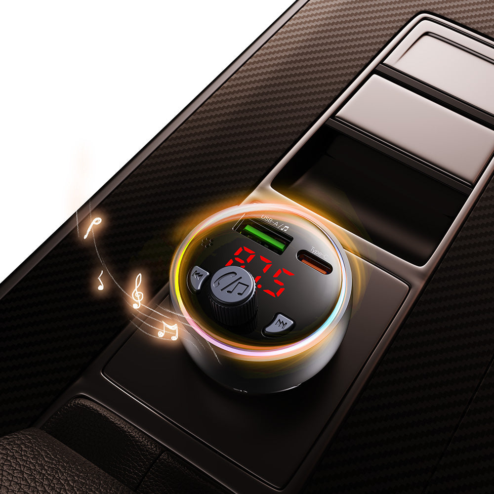 USAMS CC328 30W USB & Type-C Digital Display Bluetooth FM Car Charger
