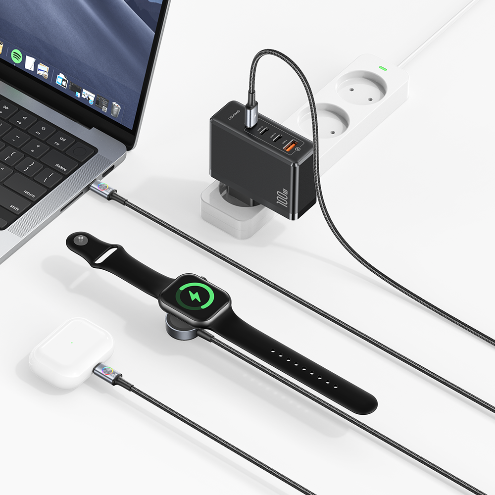 USAMS 72W 3-in-1 Aluminum Alloy Fast Charging Data Cable with Colorful Light