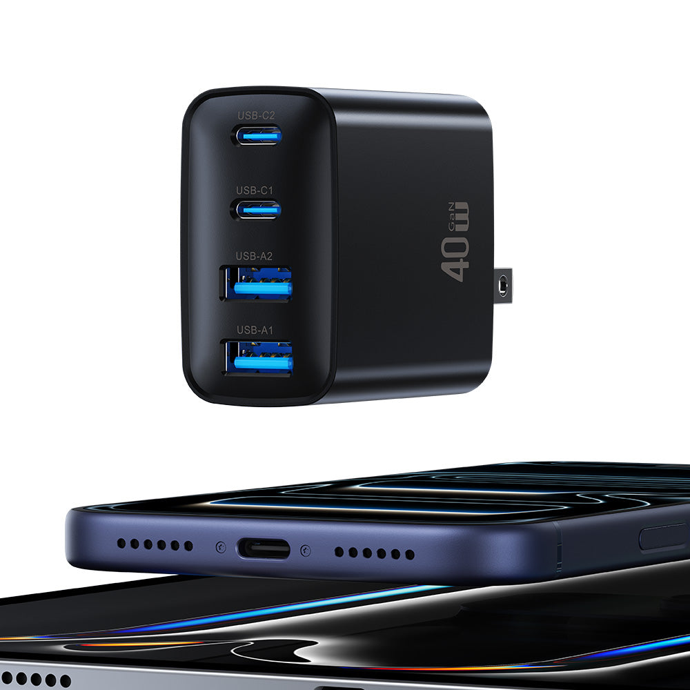 USAMS CC331 T70 40W 4-Port GaN Fast Wall Charger (2x USB-C + 2x USB-A)