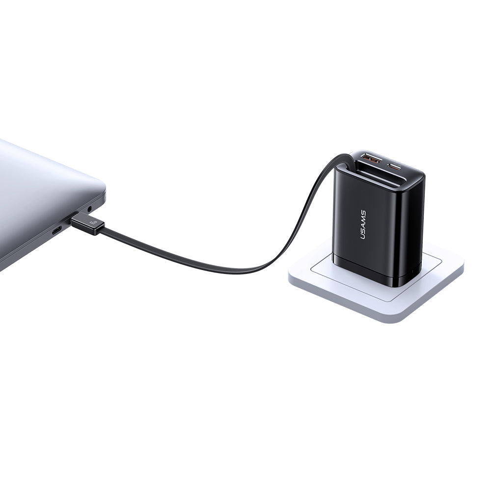 USAMS CC300 65W GaN Fast Charger with Retractable USB-C Cable (3-in-1)