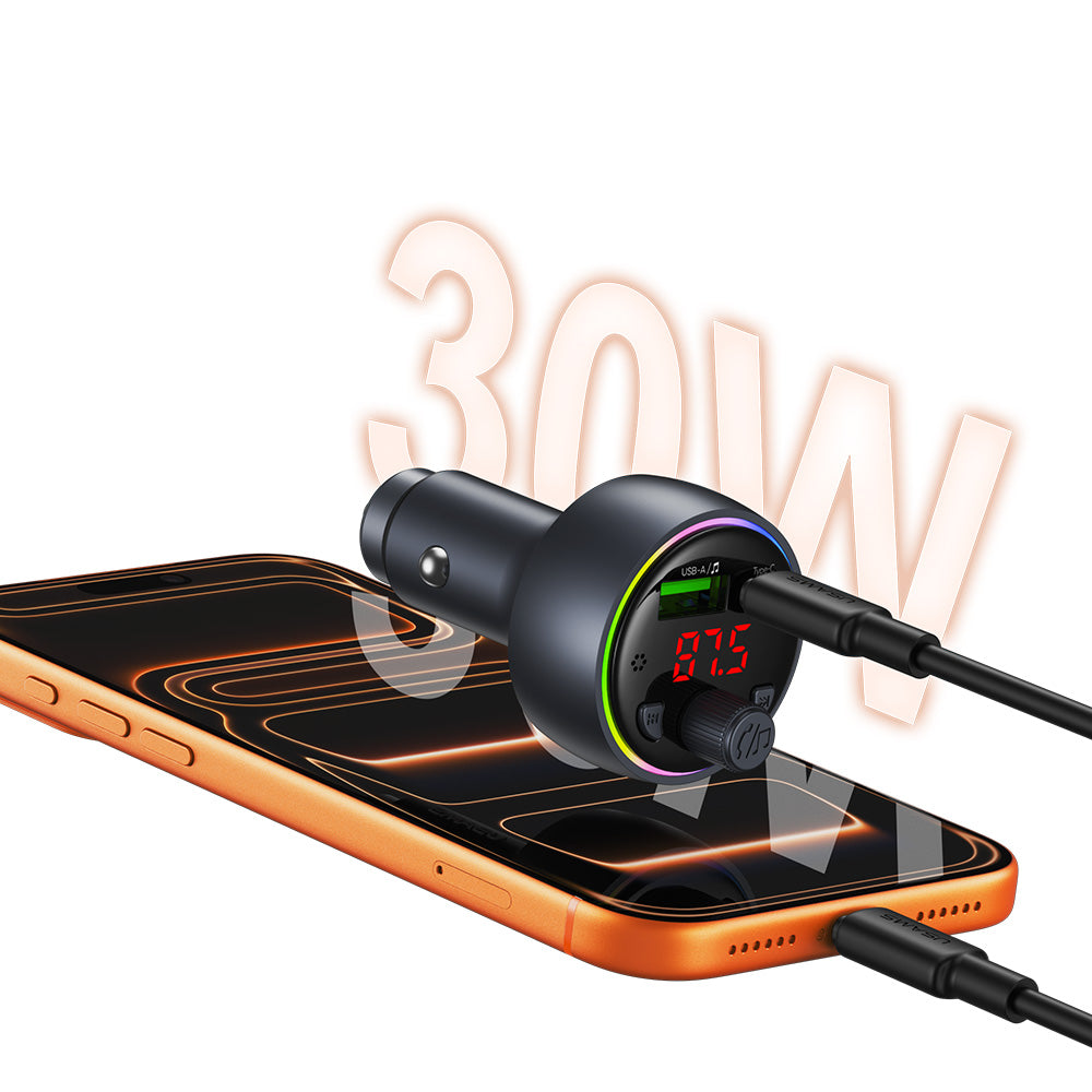 USAMS CC328 30W USB & Type-C Digital Display Bluetooth FM Car Charger