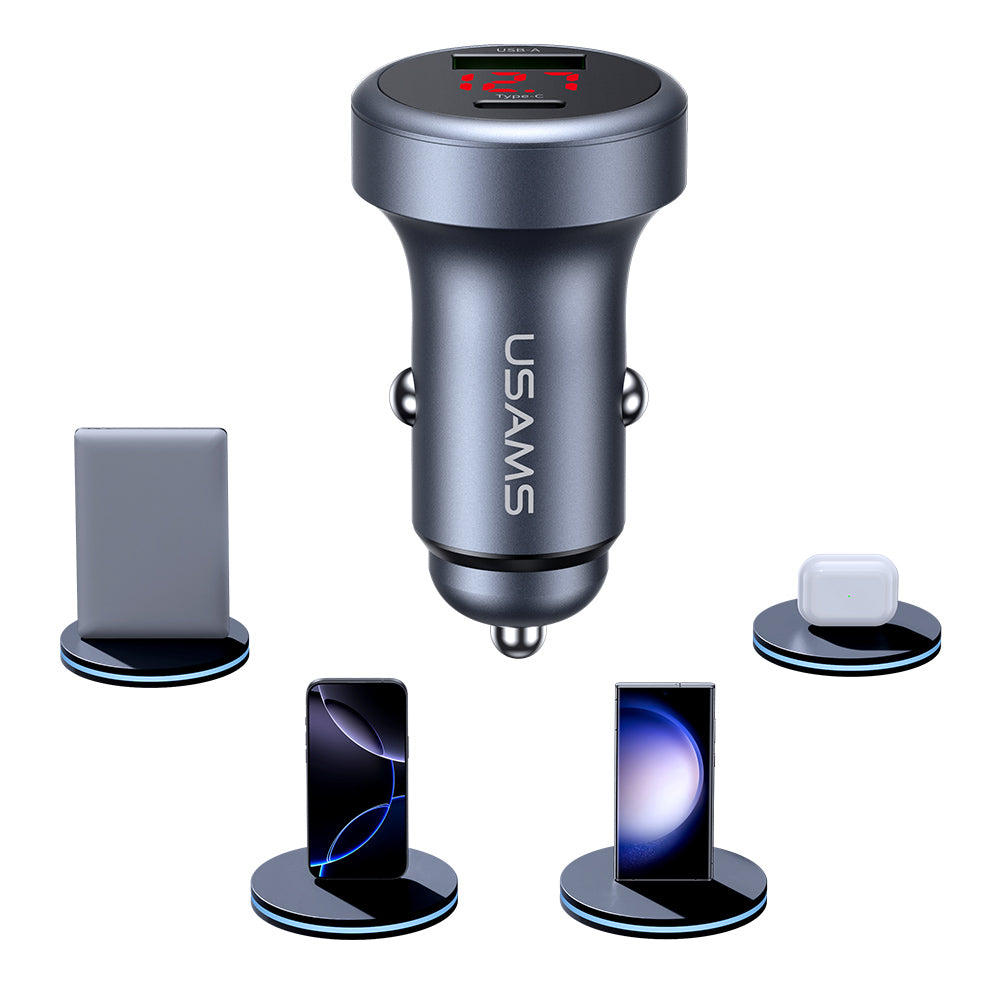 USAMS CC327 45W Dual Port Aluminum Car Charger with Digital Display