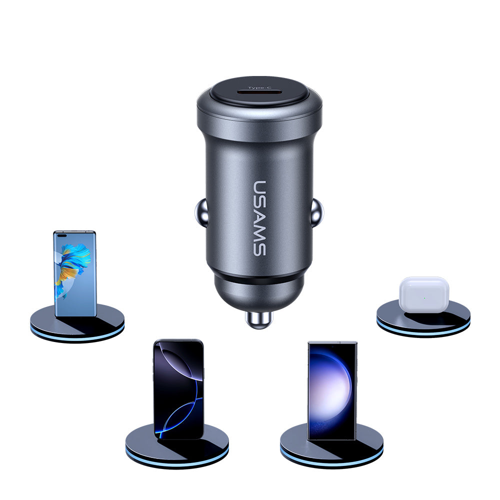 USAMS CC321 30W Single Port Aluminum Mini Fast Car Charger (USB-C PD)