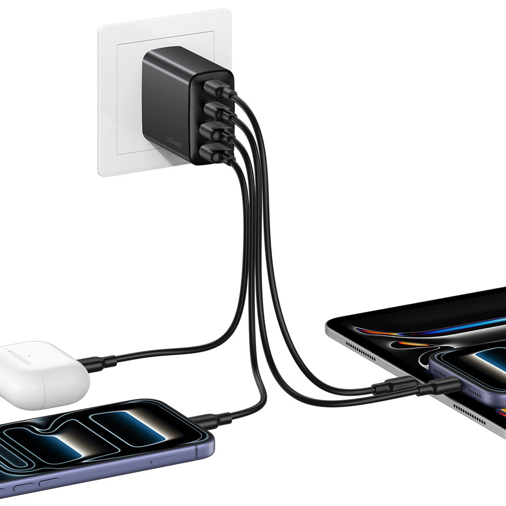 USAMS CC331 T70 40W 4-Port GaN Fast Wall Charger (2x USB-C + 2x USB-A)