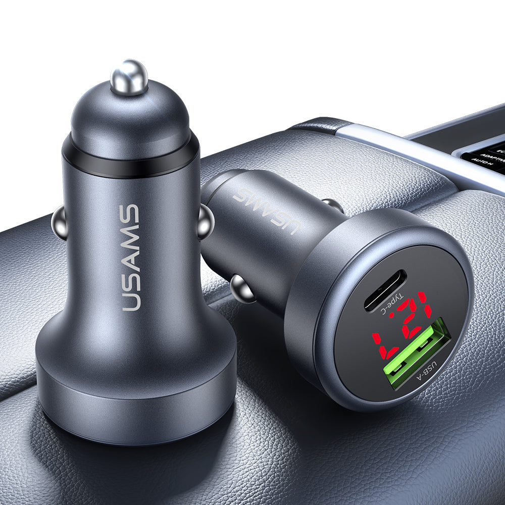 USAMS CC327 45W Dual Port Aluminum Car Charger with Digital Display