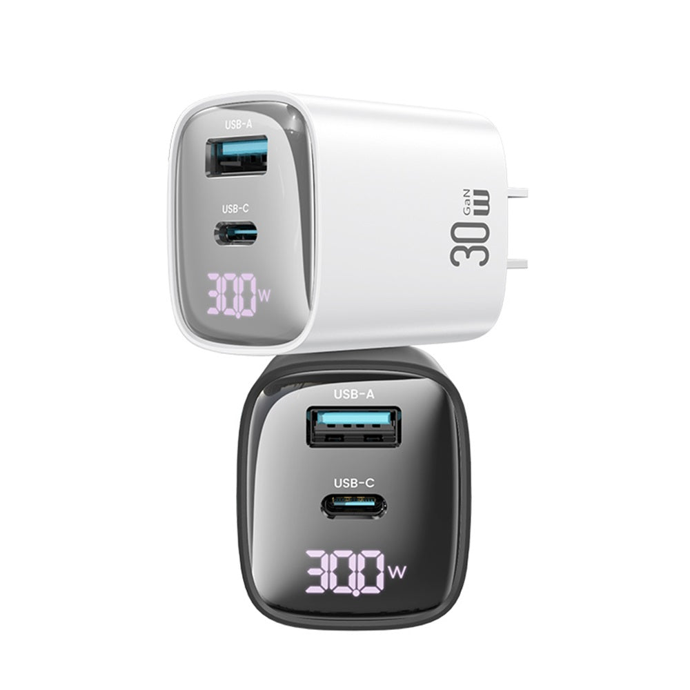 USAMS 30W GaN Dual-Port Fast Charger with Digital Display