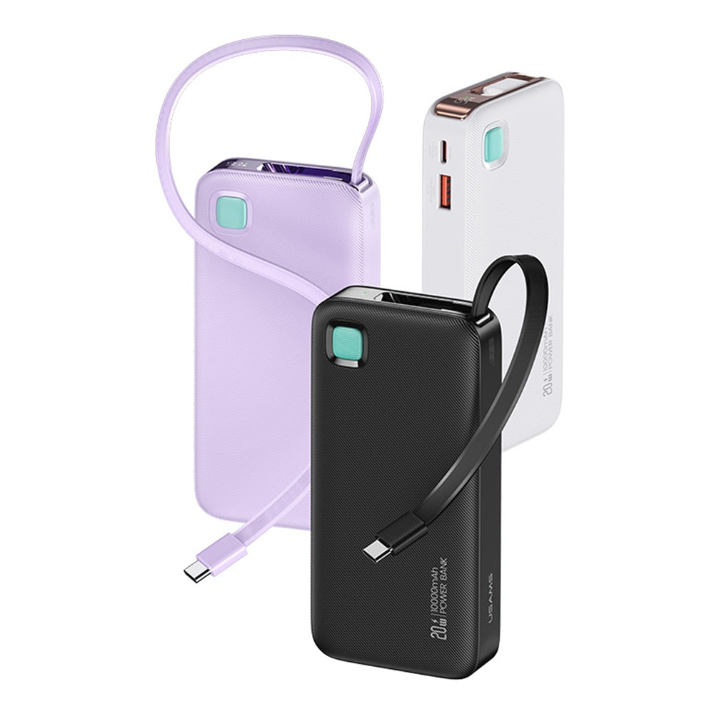 USAMS CD224 XY Series 20W Power Bank with Retractable USB-C Cable - 10000mAh