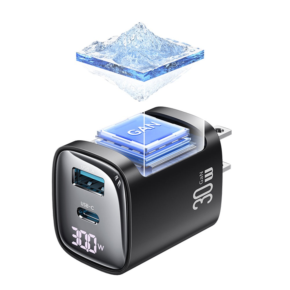 USAMS 30W GaN Dual-Port Fast Charger with Digital Display