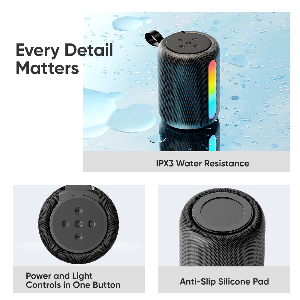 ROCK S56 Portable Bluetooth Speaker with RGB Light l 360° Stereo Sound